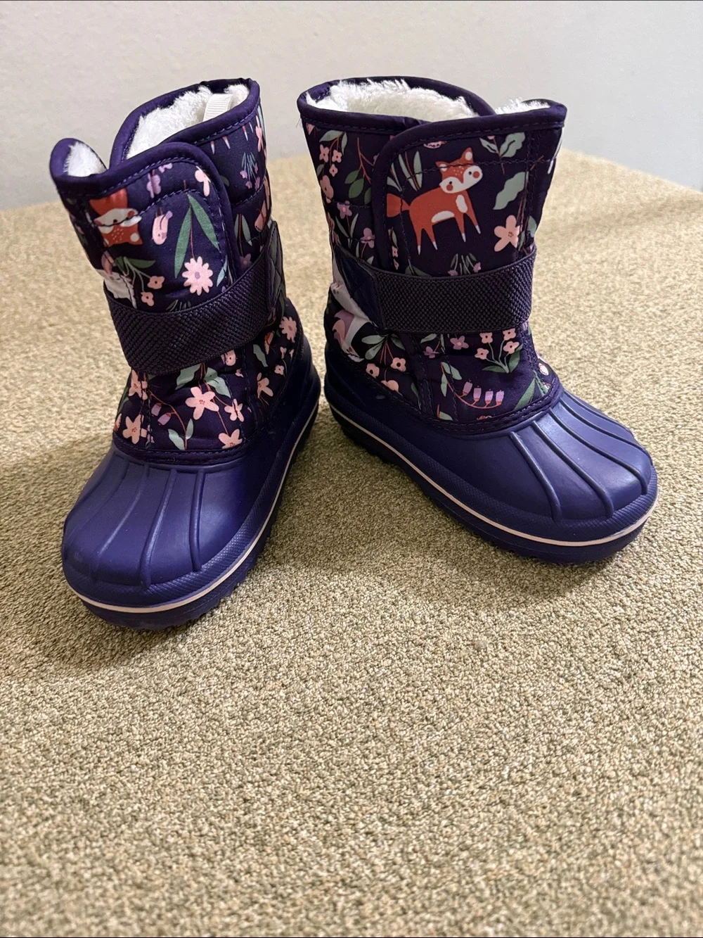 The Children's Place Navy Purple Floral Snow Boots with Pink Accents Sz 7